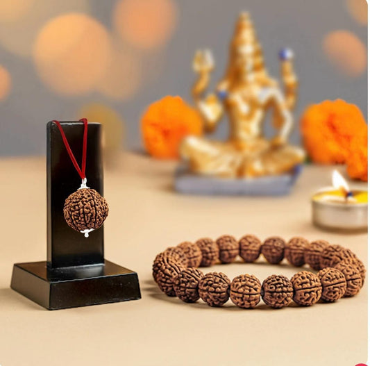 Maha  saavan Combo - 5 Mukhi Rudraksha With Bracelet