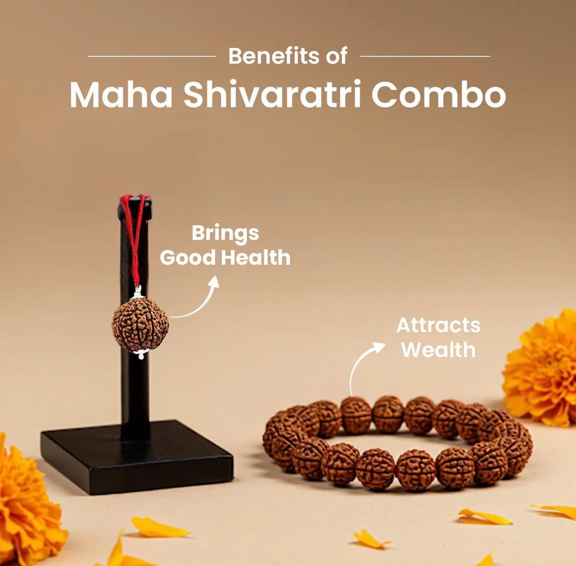 Maha  saavan Combo - 5 Mukhi Rudraksha With Bracelet